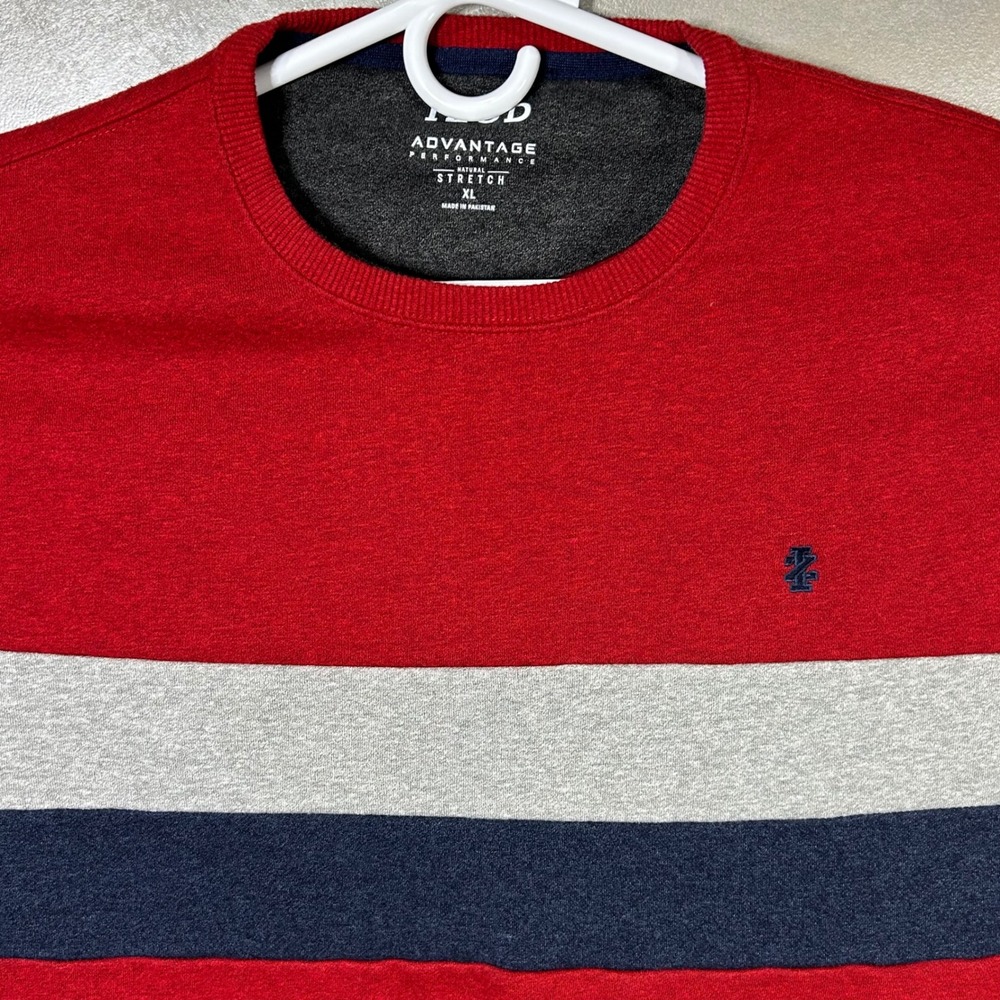 IZOD Advantage Performance XL Mens Red Stripe Crewneck Pullover Sweater